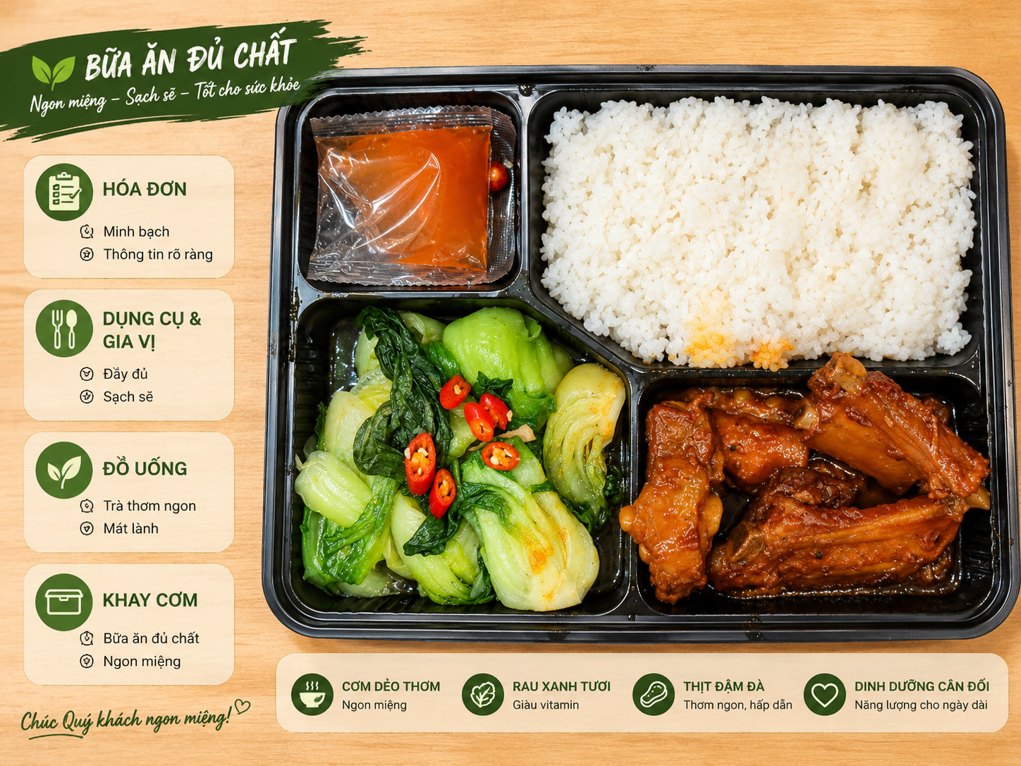 Suất cơm sườn chua ngọt Giang Sáu với cơm trắng và rau xanh